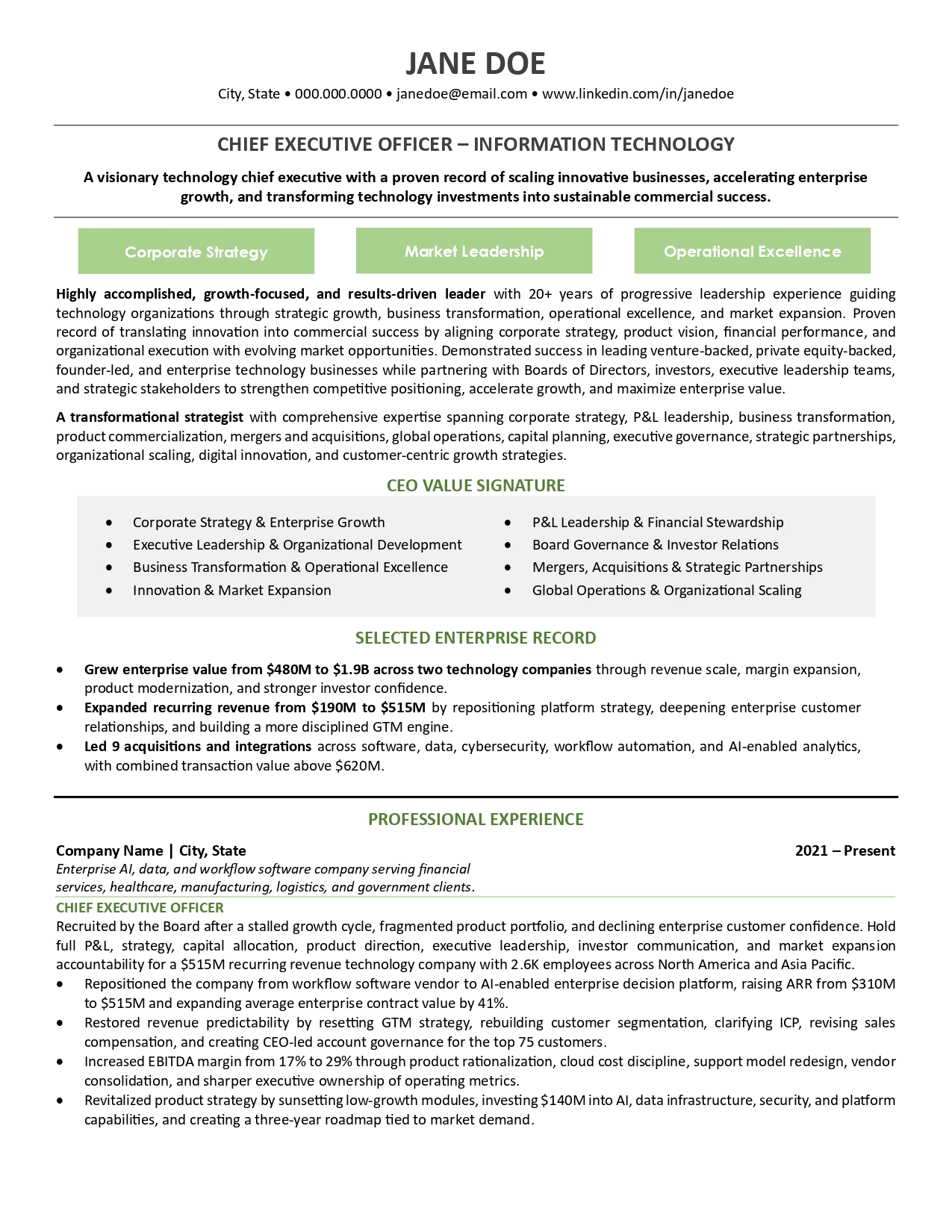 Technology CEO resume sample