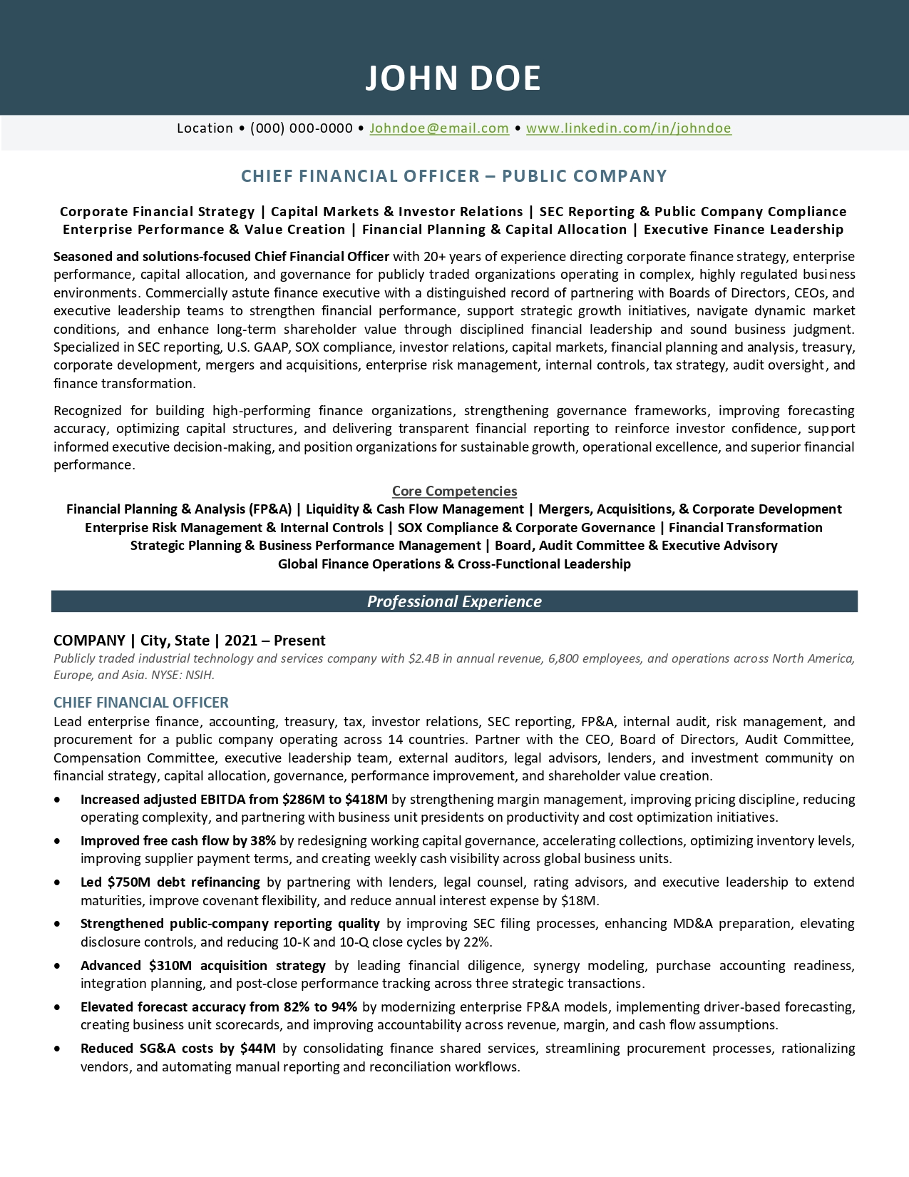 CFO resume example preview