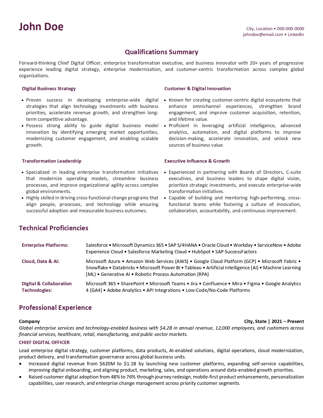Chief Digital Officer resume sample