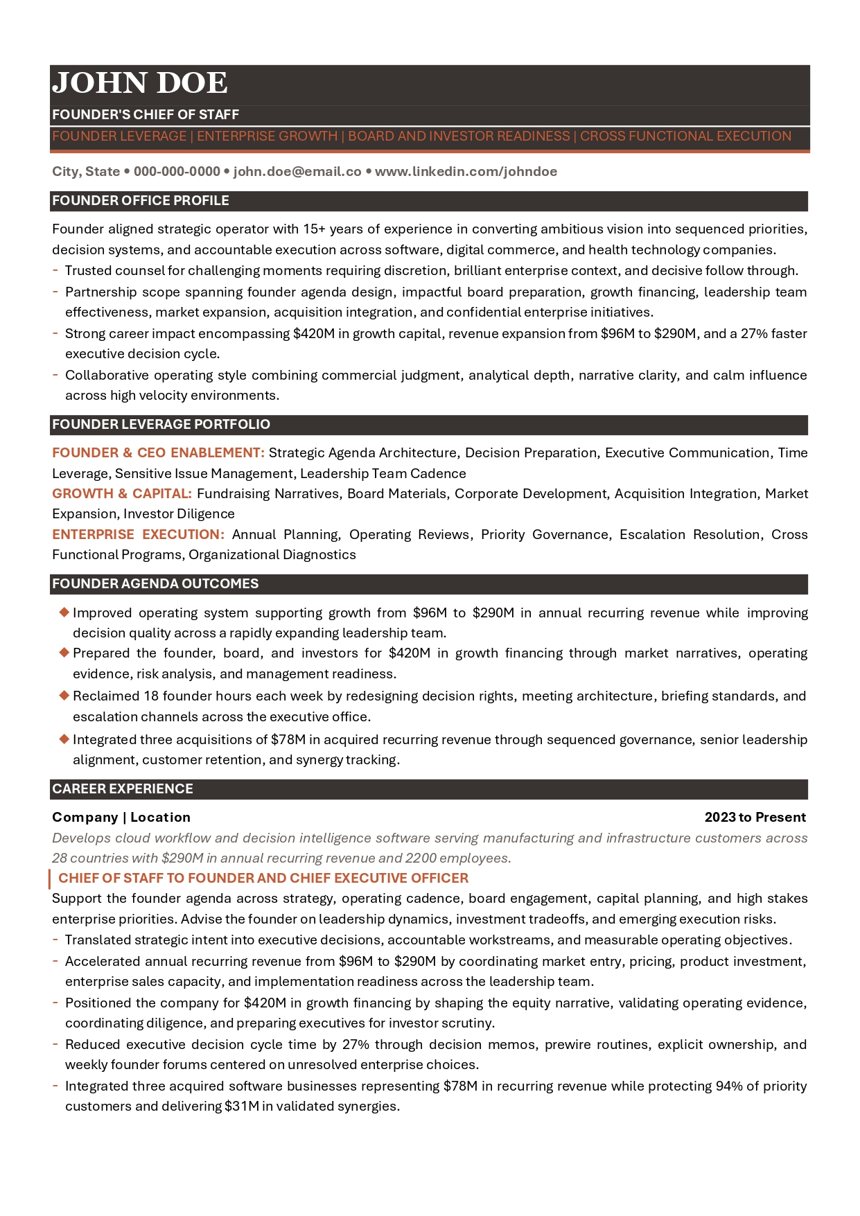 Chief of Staff resume example preview
