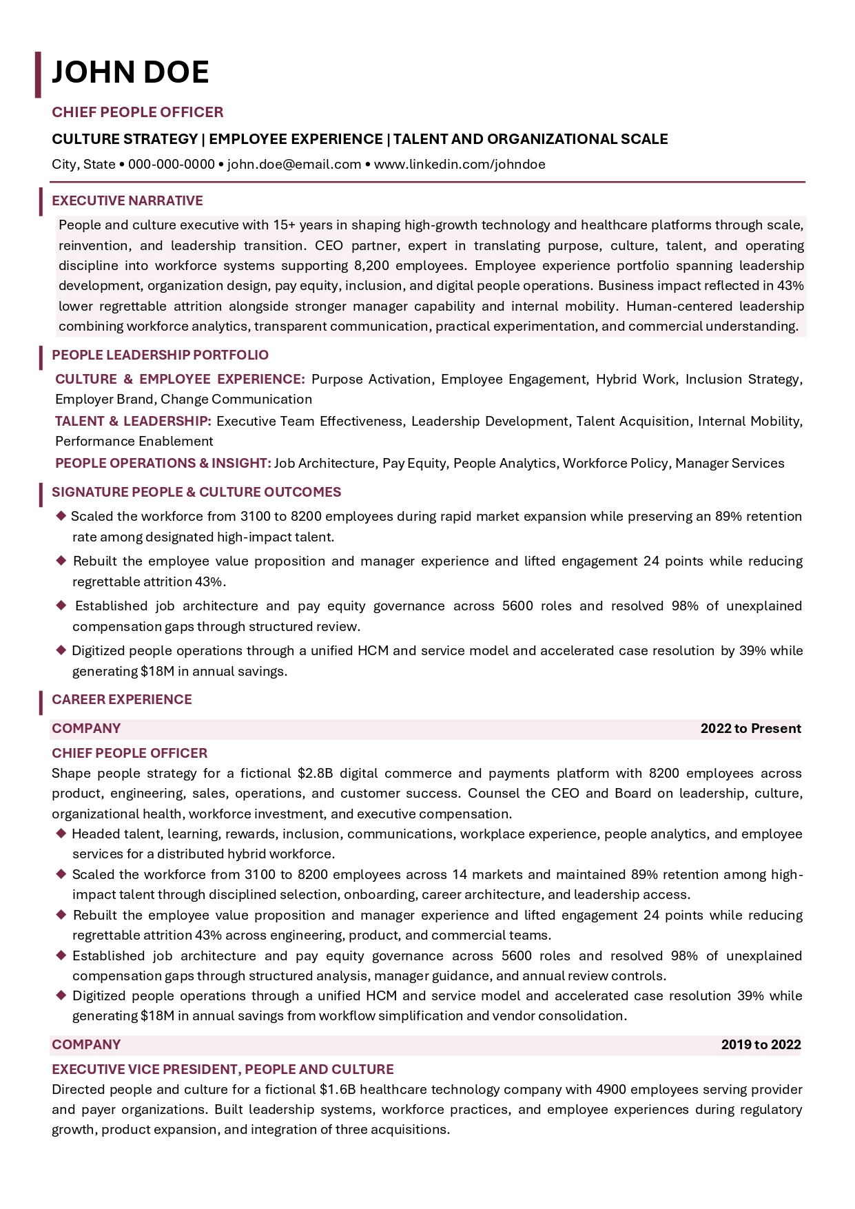 Chief People Officer resume sample