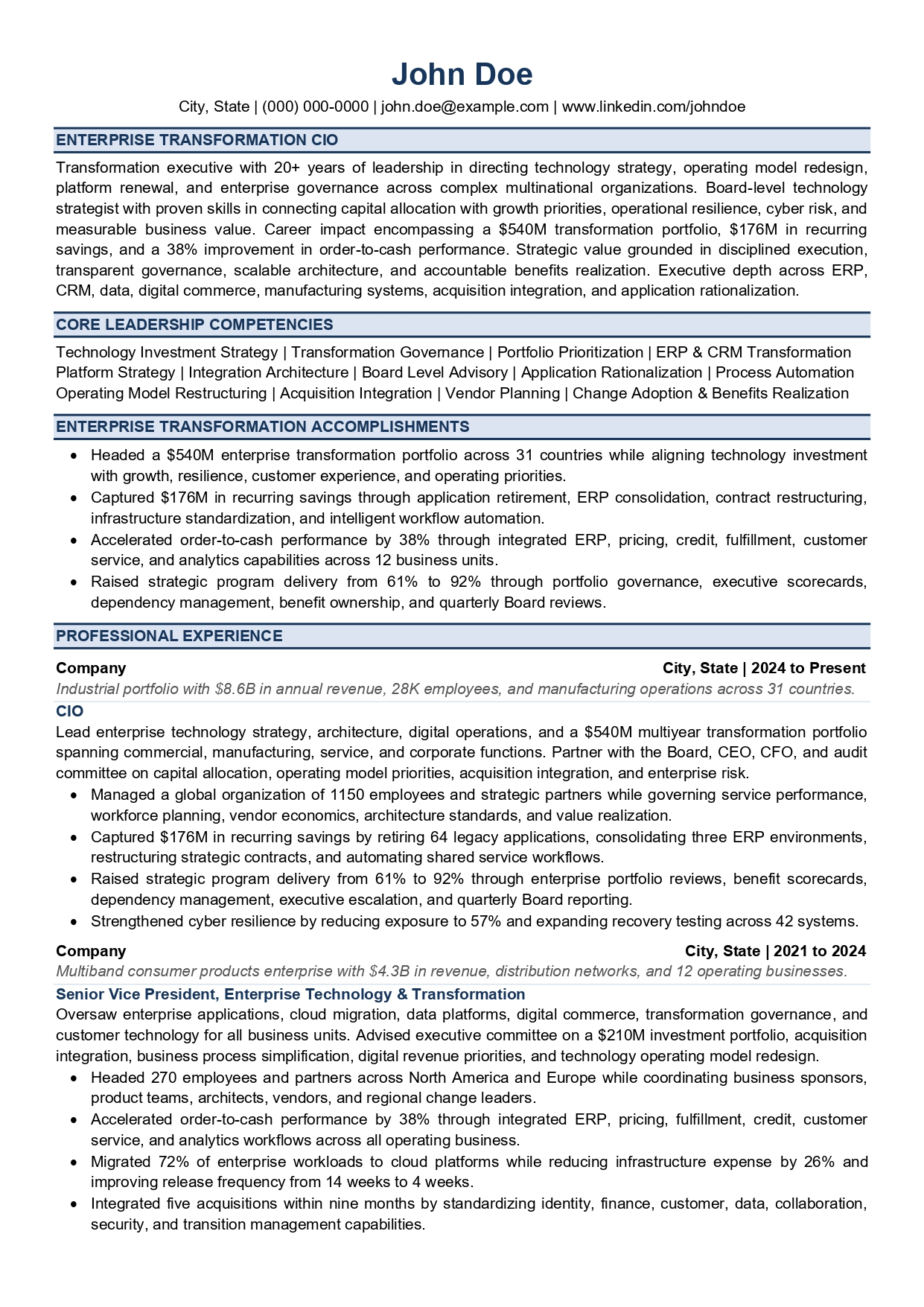 CIO resume example preview
